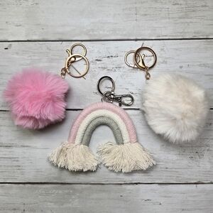 Rainbow and Pom Pom Keychain Set